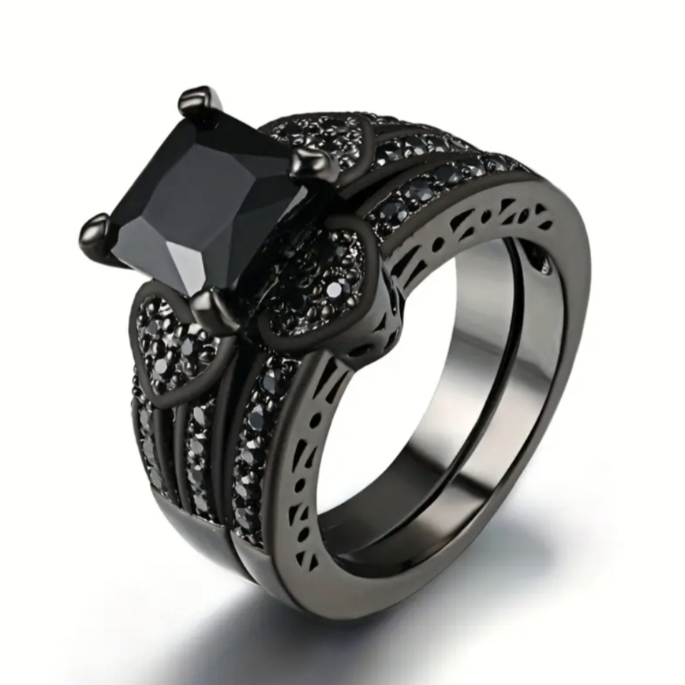 Black Sapphire Wedding Ring Set  Sz 6 New With Tags